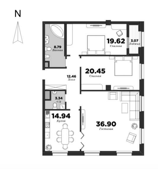 NEVA HAUS, 3 bedrooms, 118.04 m² | planning of elite apartments in St. Petersburg | М16